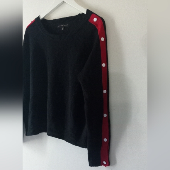 ∆ Almost Famous Black Sweater w/ Red Stripes And White Buttons- Size: XL - Picture 3 of 4